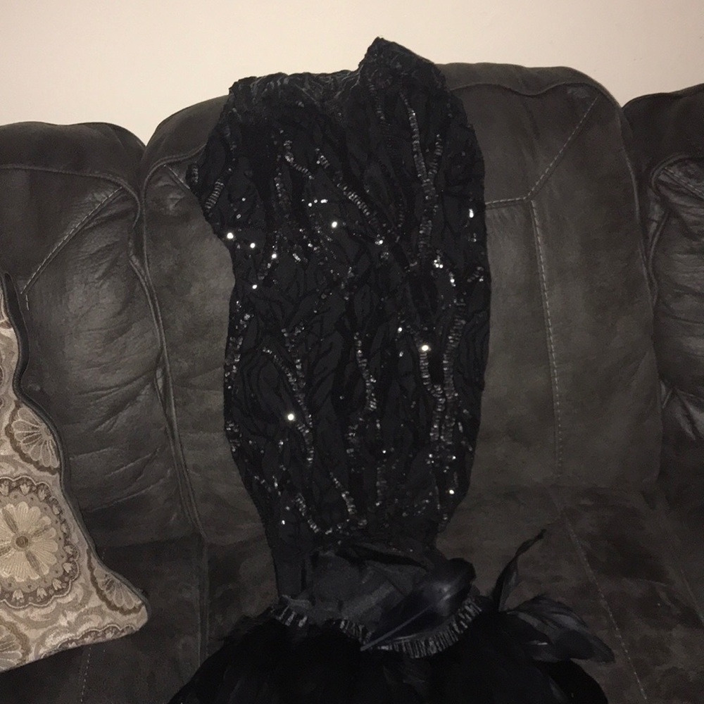 Black mesh feathered dress custom made